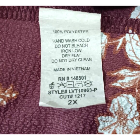 Forever 21+ Womens Burgundy Floral V-Neck Long Sleeve Blouse Plus Size 2X - Picture 7 of 7